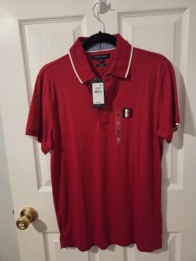 Tommy Hilfiger Red Polo with White Trim, Trim Fit